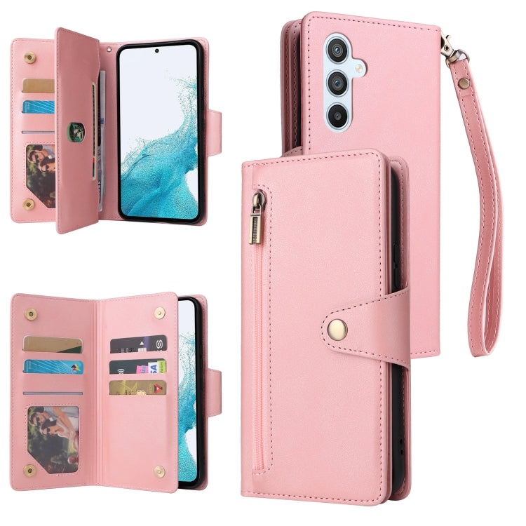 Rivet Buckle 9 Cards Three Fold Leather Phone Case, For Samsung Galaxy A34, For Samsung Galaxy A54, For Xiaomi Redmi Note 12 5G Global / Poco X5, For Xiaomi Redmi Note 12 Pro 5G Speed / Note 12 Pro 5G Global / Poco X5 Pro                               ...