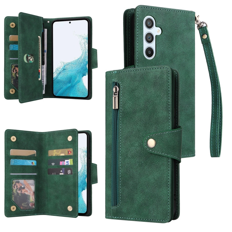 Rivet Buckle 9 Cards Three Fold Leather Phone Case, For Samsung Galaxy A34, For Samsung Galaxy A54, For Xiaomi Redmi Note 12 5G Global / Poco X5, For Xiaomi Redmi Note 12 Pro 5G Speed / Note 12 Pro 5G Global / Poco X5 Pro                               ...