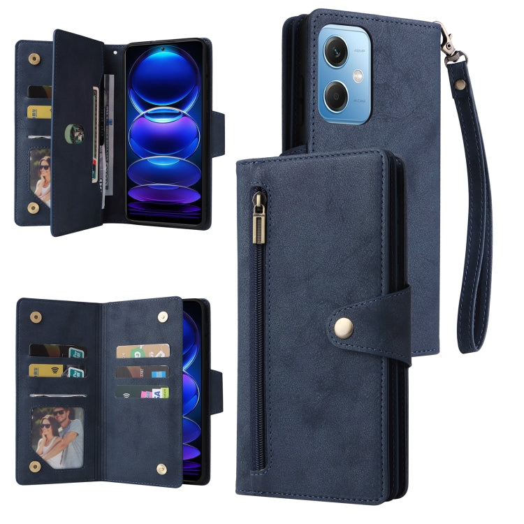 Rivet Buckle 9 Cards Three Fold Leather Phone Case, For Samsung Galaxy A34, For Samsung Galaxy A54, For Xiaomi Redmi Note 12 5G Global / Poco X5, For Xiaomi Redmi Note 12 Pro 5G Speed / Note 12 Pro 5G Global / Poco X5 Pro                               ...