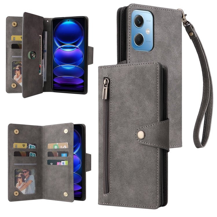 Rivet Buckle 9 Cards Three Fold Leather Phone Case, For Samsung Galaxy A34, For Samsung Galaxy A54, For Xiaomi Redmi Note 12 5G Global / Poco X5, For Xiaomi Redmi Note 12 Pro 5G Speed / Note 12 Pro 5G Global / Poco X5 Pro                               ...