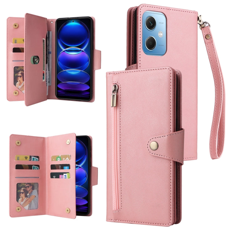 Rivet Buckle 9 Cards Three Fold Leather Phone Case, For Samsung Galaxy A34, For Samsung Galaxy A54, For Xiaomi Redmi Note 12 5G Global / Poco X5, For Xiaomi Redmi Note 12 Pro 5G Speed / Note 12 Pro 5G Global / Poco X5 Pro                               ...