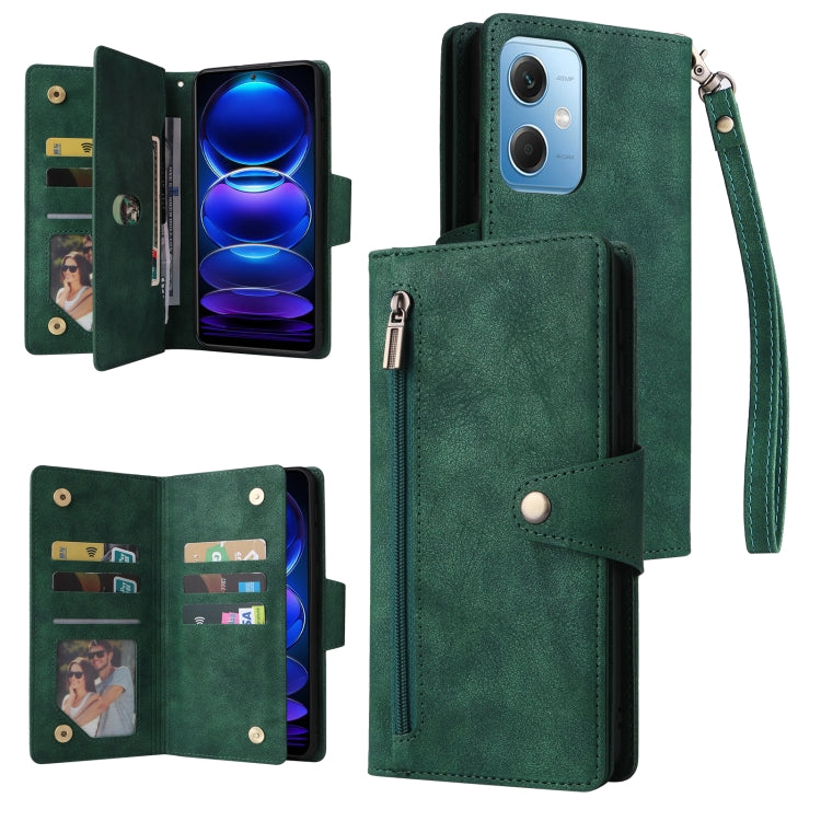 Rivet Buckle 9 Cards Three Fold Leather Phone Case, For Samsung Galaxy A34, For Samsung Galaxy A54, For Xiaomi Redmi Note 12 5G Global / Poco X5, For Xiaomi Redmi Note 12 Pro 5G Speed / Note 12 Pro 5G Global / Poco X5 Pro                               ...