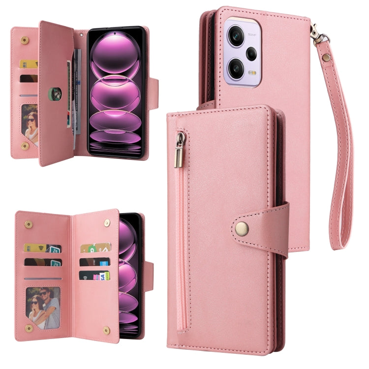 Rivet Buckle 9 Cards Three Fold Leather Phone Case, For Samsung Galaxy A34, For Samsung Galaxy A54, For Xiaomi Redmi Note 12 5G Global / Poco X5, For Xiaomi Redmi Note 12 Pro 5G Speed / Note 12 Pro 5G Global / Poco X5 Pro                               ...