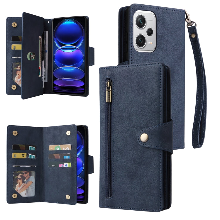 Rivet Buckle 9 Cards Three Fold Leather Phone Case, For Samsung Galaxy A34, For Samsung Galaxy A54, For Xiaomi Redmi Note 12 5G Global / Poco X5, For Xiaomi Redmi Note 12 Pro 5G Speed / Note 12 Pro 5G Global / Poco X5 Pro                               ...