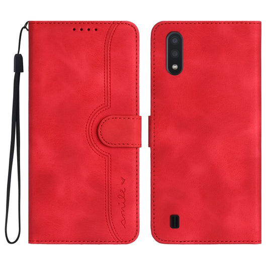 Heart Pattern Skin Feel Leather Phone Case, For Samsung Galaxy A01/M01, For Samsung Galaxy A02 EU Version, For Samsung Galaxy A02s 164mm, For Samsung Galaxy A03 Core, For Samsung Galaxy A03s 166mm, For Samsung Galaxy A04e, For Samsung Galaxy A10/M10   ...