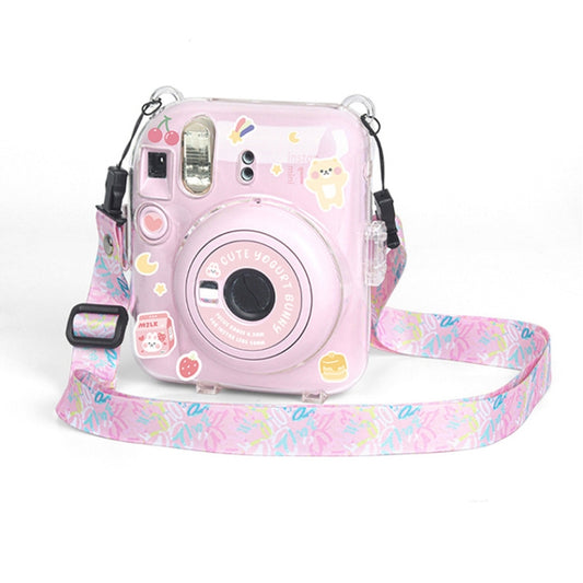Crystal Hard Acrylic Camera Case with Shoulder Strap, For FUJIFILM instax mini 12(DIY Pink Graffiti), For FUJIFILM instax mini 12(DIY Blue Cat), For FUJIFILM instax mini 12(DIY Purple Daisies), For FUJIFILM instax mini 12(DIY Green Flowers)