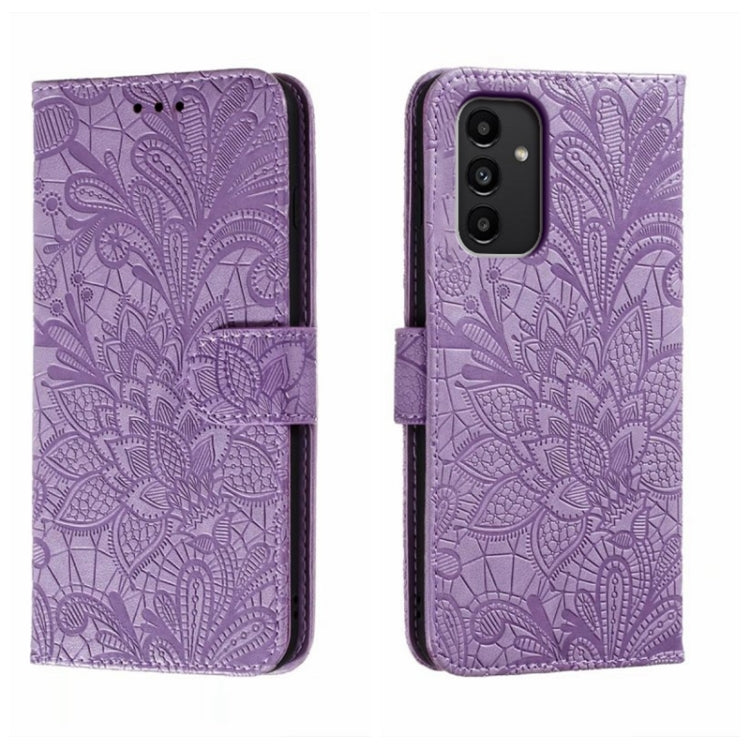 Lace Flower Embossing Flip Leather Phone Case, For Samsung Galaxy A04e, For Samsung Galaxy A14 4G, For Samsung Galaxy A24 5G, For Samsung Galaxy A34 5G, For Samsung Galaxy A54 5G, For Samsung Galaxy S23 5G, For Samsung Galaxy S23+ 5G                   ...