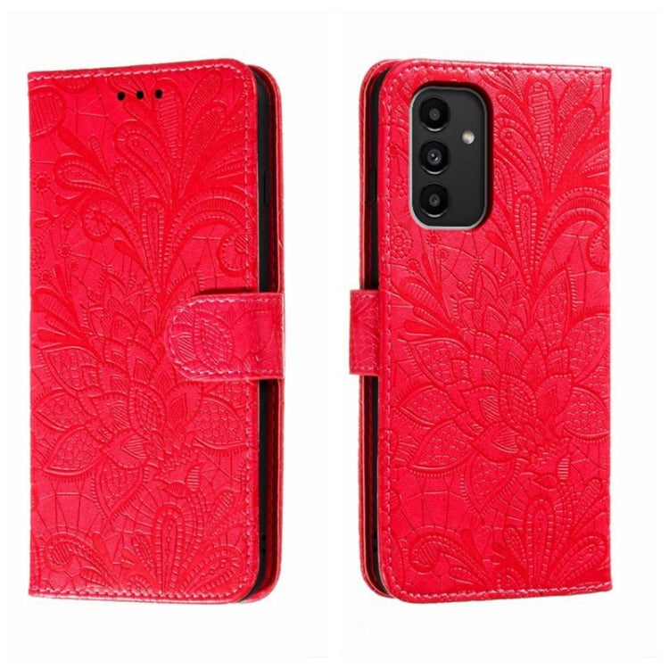 Lace Flower Embossing Flip Leather Phone Case, For Samsung Galaxy A04e, For Samsung Galaxy A14 4G, For Samsung Galaxy A24 5G, For Samsung Galaxy A34 5G, For Samsung Galaxy A54 5G, For Samsung Galaxy S23 5G, For Samsung Galaxy S23+ 5G                   ...