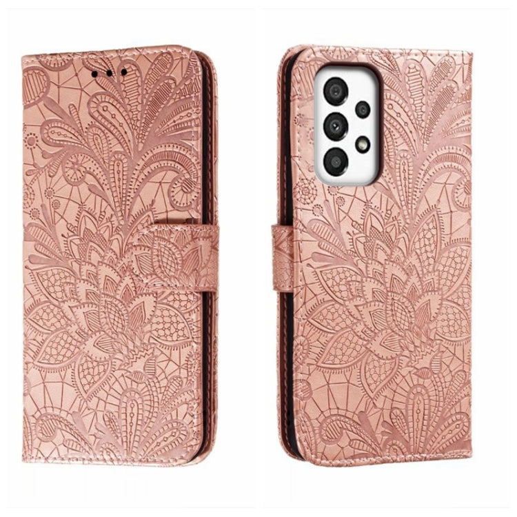Lace Flower Embossing Flip Leather Phone Case, For Samsung Galaxy A04e, For Samsung Galaxy A14 4G, For Samsung Galaxy A24 5G, For Samsung Galaxy A34 5G, For Samsung Galaxy A54 5G, For Samsung Galaxy S23 5G, For Samsung Galaxy S23+ 5G                   ...