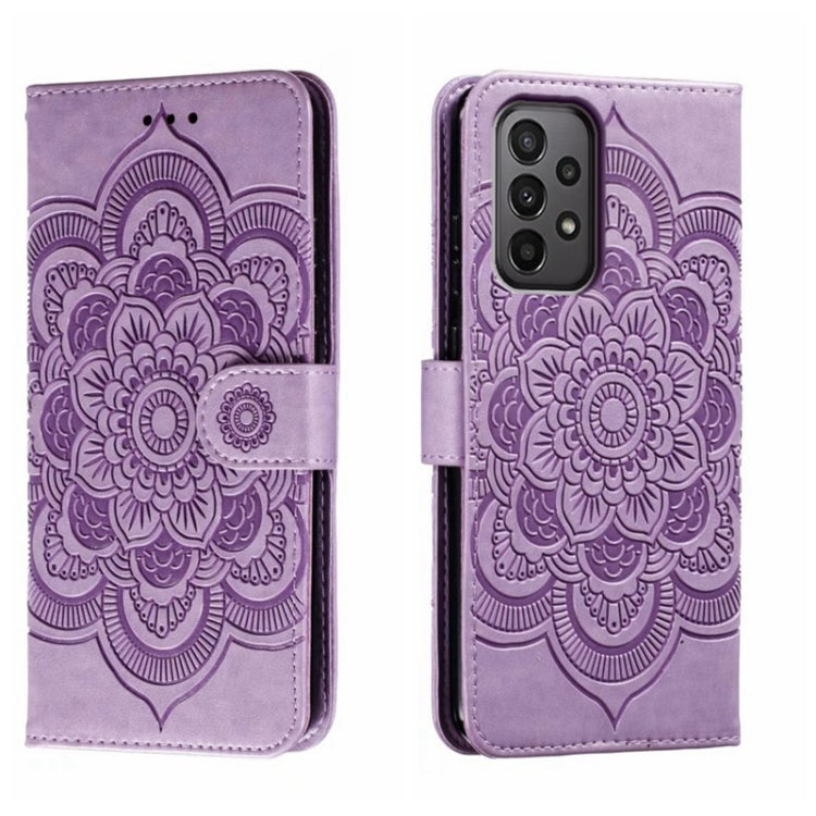 Sun Mandala Embossing Pattern Phone Leather Case, For Samsung Galaxy A04e, For Samsung Galaxy A14 4G, For Samsung Galaxy A24 5G, For Samsung Galaxy A34 5G, For Samsung Galaxy A54 5G, For Samsung Galaxy S23 5G