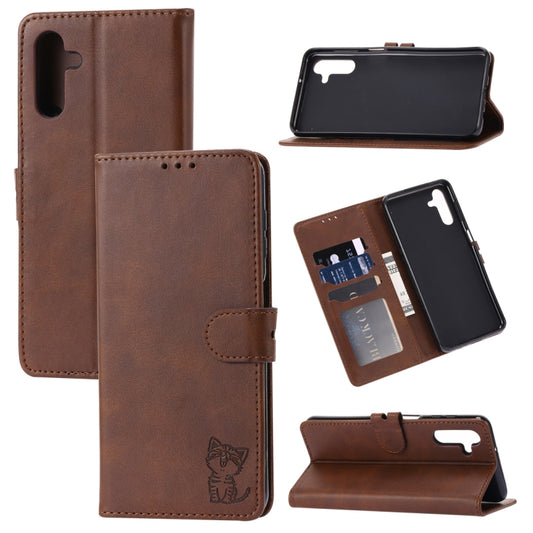 Embossed Happy Cat Pattern Flip Leather Phone Case, For Samsung Galaxy A54 5G, For Samsung Galaxy A34 5G, For Samsung Galaxy S23 5G, For Samsung Galaxy S23+ 5G, For Samsung Galaxy S23 Ultra 5G, For Google Pixel 7a, For Sony Xperia 5 IV