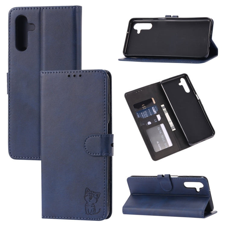 Embossed Happy Cat Pattern Flip Leather Phone Case, For Samsung Galaxy A54 5G, For Samsung Galaxy A34 5G, For Samsung Galaxy S23 5G, For Samsung Galaxy S23+ 5G, For Samsung Galaxy S23 Ultra 5G, For Google Pixel 7a, For Sony Xperia 5 IV