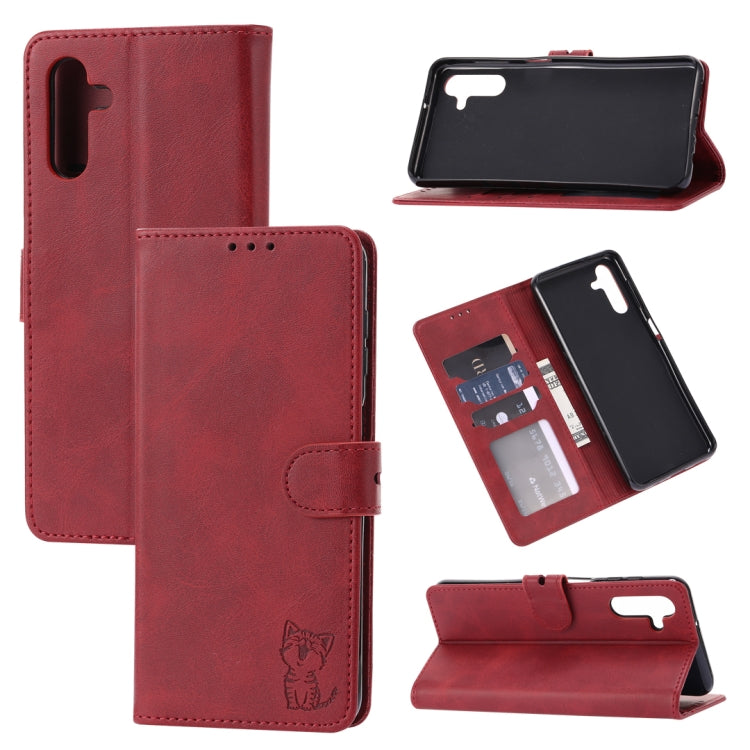 Embossed Happy Cat Pattern Flip Leather Phone Case, For Samsung Galaxy A54 5G, For Samsung Galaxy A34 5G, For Samsung Galaxy S23 5G, For Samsung Galaxy S23+ 5G, For Samsung Galaxy S23 Ultra 5G, For Google Pixel 7a, For Sony Xperia 5 IV