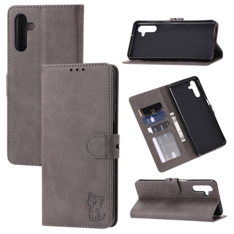 Embossed Happy Cat Pattern Flip Leather Phone Case, For Samsung Galaxy A54 5G, For Samsung Galaxy A34 5G, For Samsung Galaxy S23 5G, For Samsung Galaxy S23+ 5G, For Samsung Galaxy S23 Ultra 5G, For Google Pixel 7a, For Sony Xperia 5 IV
