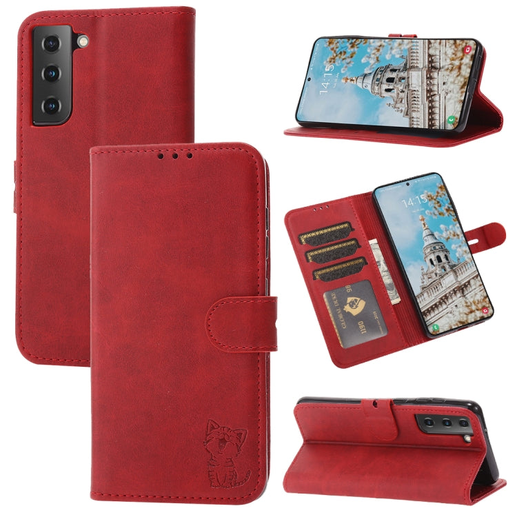 Embossed Happy Cat Pattern Flip Leather Phone Case, For Samsung Galaxy A54 5G, For Samsung Galaxy A34 5G, For Samsung Galaxy S23 5G, For Samsung Galaxy S23+ 5G, For Samsung Galaxy S23 Ultra 5G, For Google Pixel 7a, For Sony Xperia 5 IV