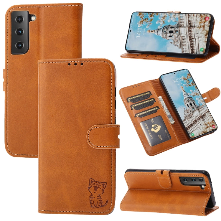 Embossed Happy Cat Pattern Flip Leather Phone Case, For Samsung Galaxy A54 5G, For Samsung Galaxy A34 5G, For Samsung Galaxy S23 5G, For Samsung Galaxy S23+ 5G, For Samsung Galaxy S23 Ultra 5G, For Google Pixel 7a, For Sony Xperia 5 IV