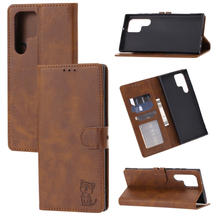 Embossed Happy Cat Pattern Flip Leather Phone Case, For Samsung Galaxy A54 5G, For Samsung Galaxy A34 5G, For Samsung Galaxy S23 5G, For Samsung Galaxy S23+ 5G, For Samsung Galaxy S23 Ultra 5G, For Google Pixel 7a, For Sony Xperia 5 IV
