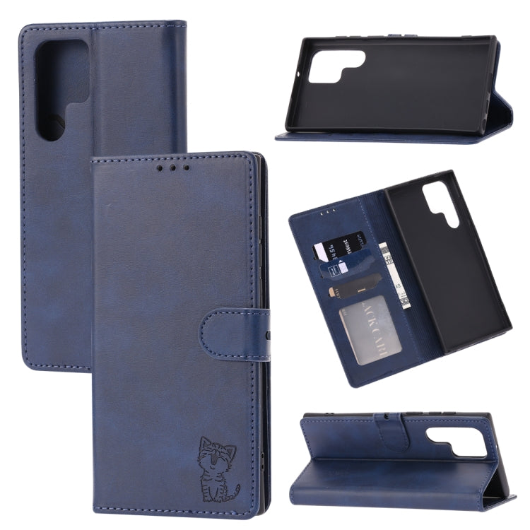 Embossed Happy Cat Pattern Flip Leather Phone Case, For Samsung Galaxy A54 5G, For Samsung Galaxy A34 5G, For Samsung Galaxy S23 5G, For Samsung Galaxy S23+ 5G, For Samsung Galaxy S23 Ultra 5G, For Google Pixel 7a, For Sony Xperia 5 IV