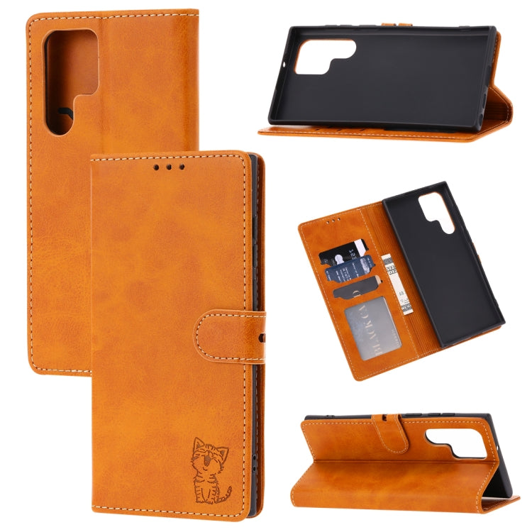 Embossed Happy Cat Pattern Flip Leather Phone Case, For Samsung Galaxy A54 5G, For Samsung Galaxy A34 5G, For Samsung Galaxy S23 5G, For Samsung Galaxy S23+ 5G, For Samsung Galaxy S23 Ultra 5G, For Google Pixel 7a, For Sony Xperia 5 IV