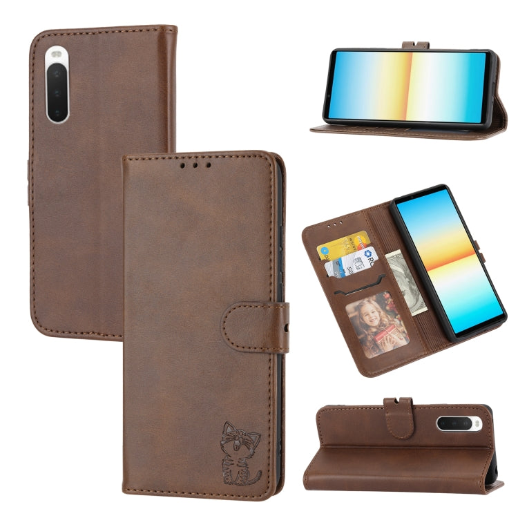Embossed Happy Cat Pattern Flip Leather Phone Case, For Samsung Galaxy A54 5G, For Samsung Galaxy A34 5G, For Samsung Galaxy S23 5G, For Samsung Galaxy S23+ 5G, For Samsung Galaxy S23 Ultra 5G, For Google Pixel 7a, For Sony Xperia 5 IV