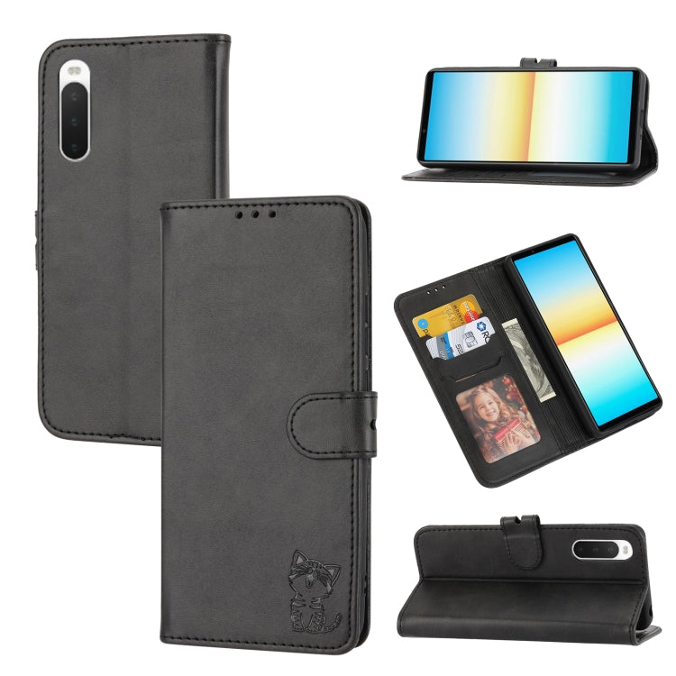 Embossed Happy Cat Pattern Flip Leather Phone Case, For Samsung Galaxy A54 5G, For Samsung Galaxy A34 5G, For Samsung Galaxy S23 5G, For Samsung Galaxy S23+ 5G, For Samsung Galaxy S23 Ultra 5G, For Google Pixel 7a, For Sony Xperia 5 IV