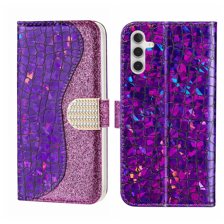 Laser Glitter Powder Crocodile Texture Leather Phone Case, For Samsung Galaxy A24 4G, For Samsung Galaxy A34 5G, For Samsung Galaxy A54 5G