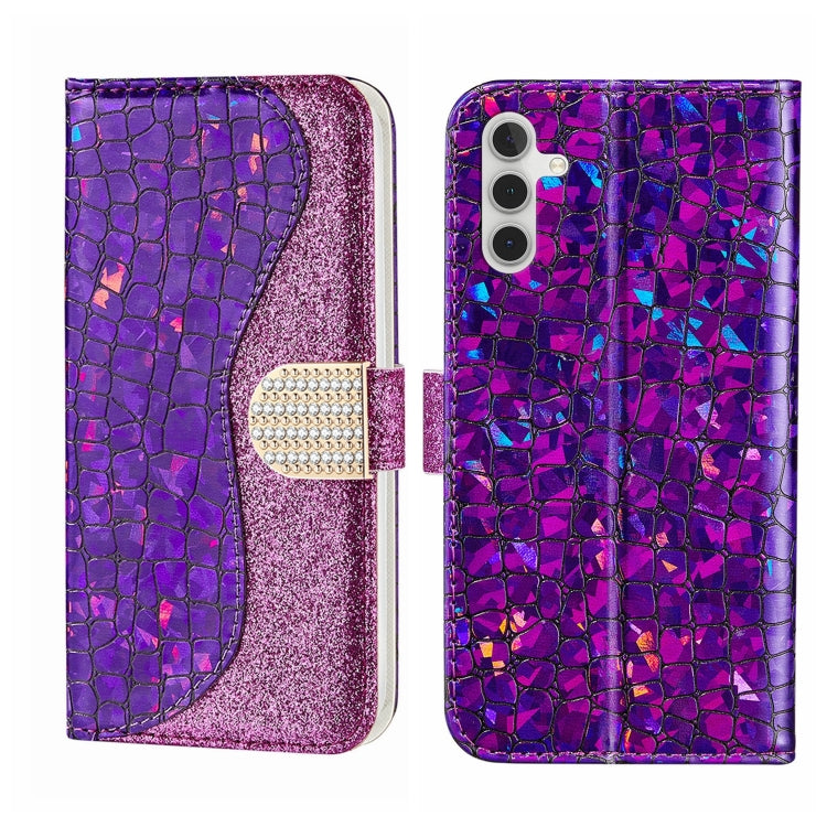 Laser Glitter Powder Crocodile Texture Leather Phone Case, For Samsung Galaxy A24 4G, For Samsung Galaxy A34 5G, For Samsung Galaxy A54 5G
