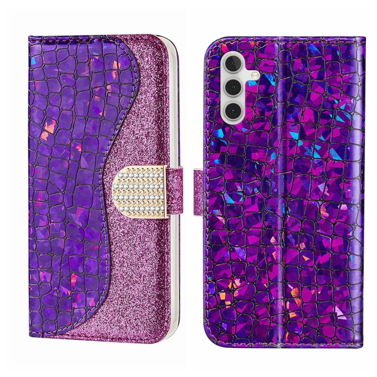 Laser Glitter Powder Crocodile Texture Leather Phone Case, For Samsung Galaxy A24 4G, For Samsung Galaxy A34 5G, For Samsung Galaxy A54 5G