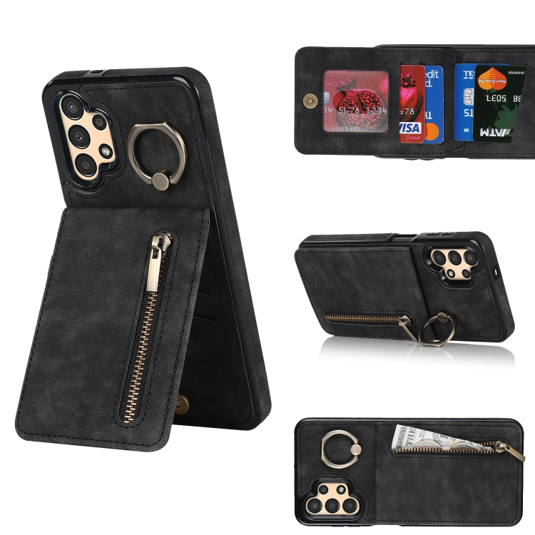 Retro Ring and Zipper RFID Card Slot Phone Case, For Samsung Galaxy A13 4G / 5G, For Samsung Galaxy A51 4G, For Samsung Galaxy A51 5G, For Samsung Galaxy A52 5G, For Samsung Galaxy A71 5G