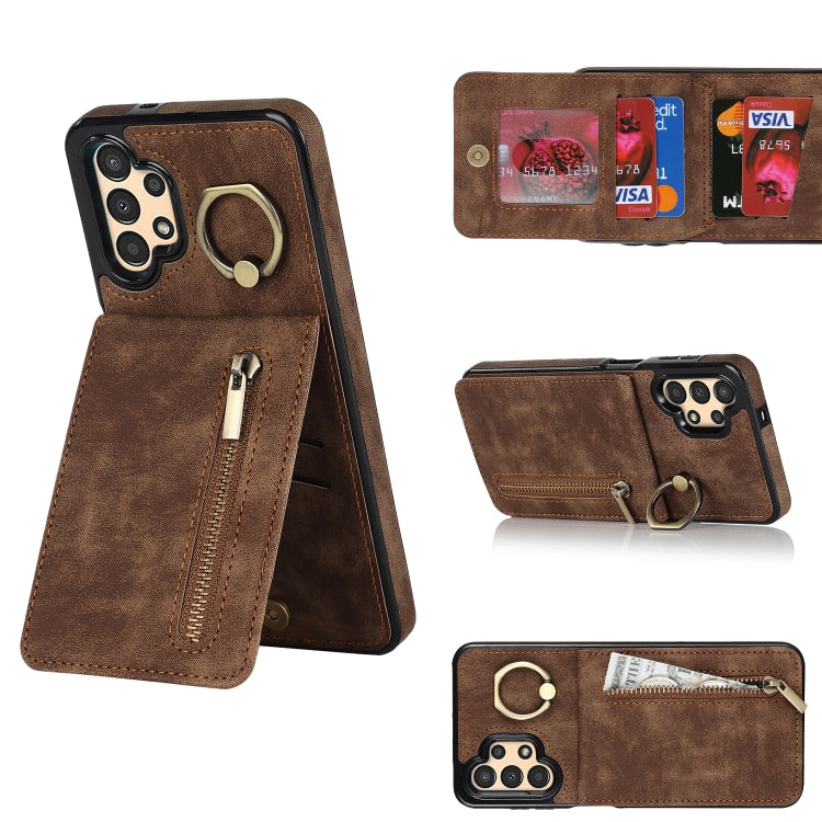 Retro Ring and Zipper RFID Card Slot Phone Case, For Samsung Galaxy A13 4G / 5G, For Samsung Galaxy A51 4G, For Samsung Galaxy A51 5G, For Samsung Galaxy A52 5G, For Samsung Galaxy A71 5G