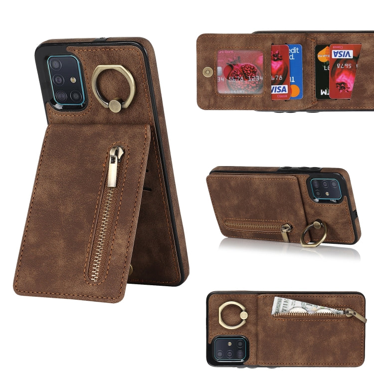 Retro Ring and Zipper RFID Card Slot Phone Case, For Samsung Galaxy A13 4G / 5G, For Samsung Galaxy A51 4G, For Samsung Galaxy A51 5G, For Samsung Galaxy A52 5G, For Samsung Galaxy A71 5G