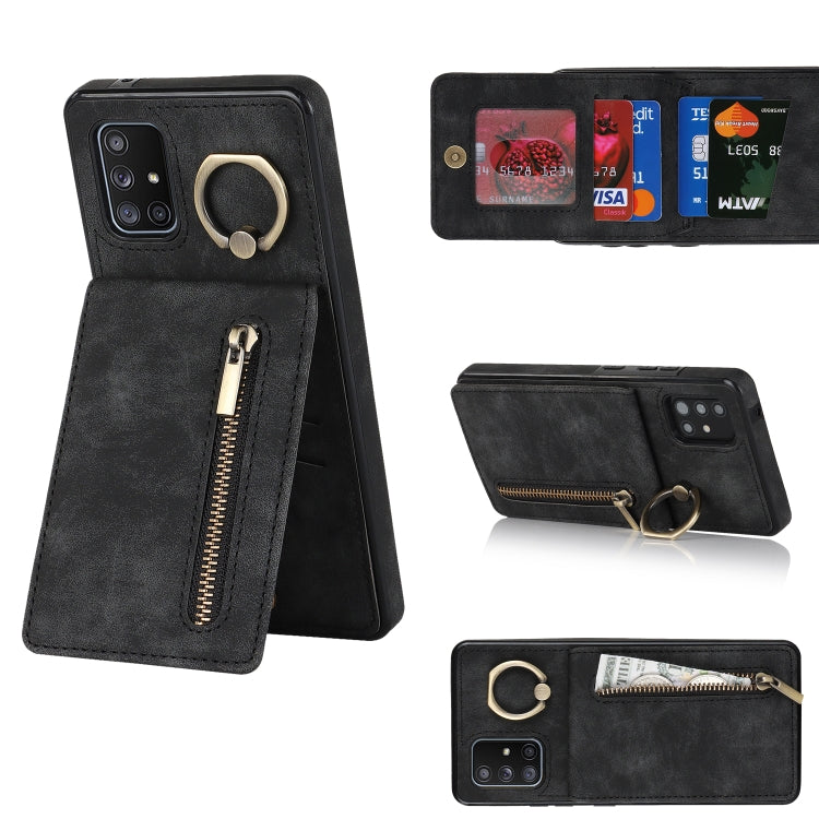 Retro Ring and Zipper RFID Card Slot Phone Case, For Samsung Galaxy A13 4G / 5G, For Samsung Galaxy A51 4G, For Samsung Galaxy A51 5G, For Samsung Galaxy A52 5G, For Samsung Galaxy A71 5G