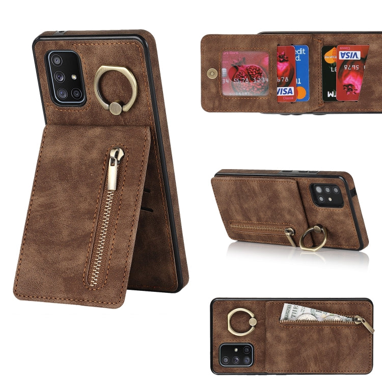 Retro Ring and Zipper RFID Card Slot Phone Case, For Samsung Galaxy A13 4G / 5G, For Samsung Galaxy A51 4G, For Samsung Galaxy A51 5G, For Samsung Galaxy A52 5G, For Samsung Galaxy A71 5G