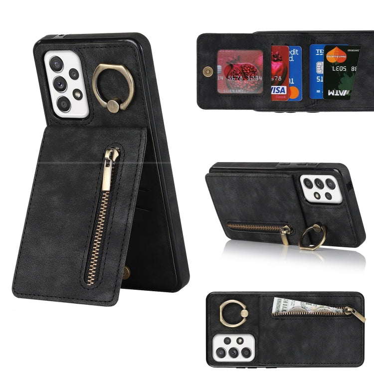 Retro Ring and Zipper RFID Card Slot Phone Case, For Samsung Galaxy A13 4G / 5G, For Samsung Galaxy A51 4G, For Samsung Galaxy A51 5G, For Samsung Galaxy A52 5G, For Samsung Galaxy A71 5G