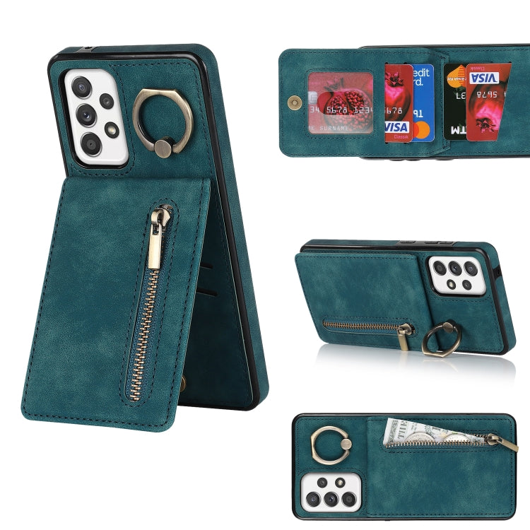 Retro Ring and Zipper RFID Card Slot Phone Case, For Samsung Galaxy A13 4G / 5G, For Samsung Galaxy A51 4G, For Samsung Galaxy A51 5G, For Samsung Galaxy A52 5G, For Samsung Galaxy A71 5G