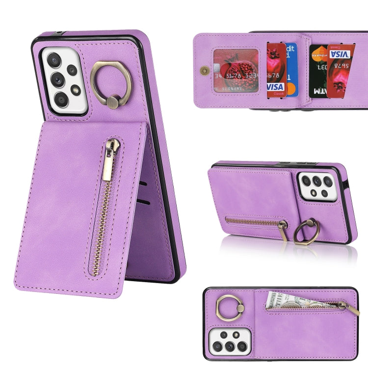 Retro Ring and Zipper RFID Card Slot Phone Case, For Samsung Galaxy A13 4G / 5G, For Samsung Galaxy A51 4G, For Samsung Galaxy A51 5G, For Samsung Galaxy A52 5G, For Samsung Galaxy A71 5G