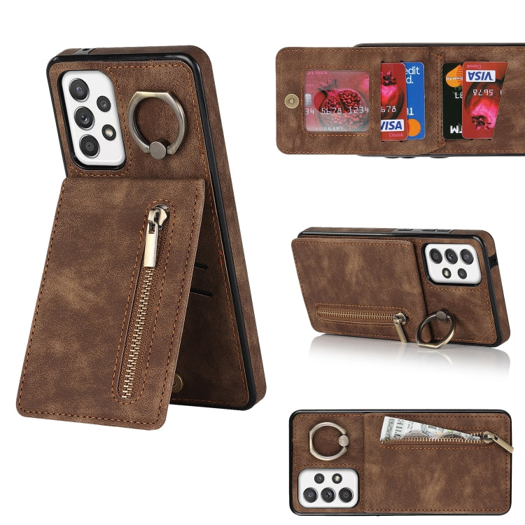 Retro Ring and Zipper RFID Card Slot Phone Case, For Samsung Galaxy A13 4G / 5G, For Samsung Galaxy A51 4G, For Samsung Galaxy A51 5G, For Samsung Galaxy A52 5G, For Samsung Galaxy A71 5G