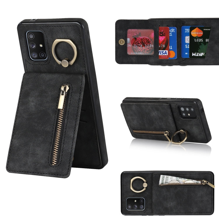 Retro Ring and Zipper RFID Card Slot Phone Case, For Samsung Galaxy A13 4G / 5G, For Samsung Galaxy A51 4G, For Samsung Galaxy A51 5G, For Samsung Galaxy A52 5G, For Samsung Galaxy A71 5G