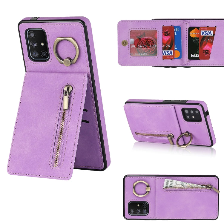 Retro Ring and Zipper RFID Card Slot Phone Case, For Samsung Galaxy A13 4G / 5G, For Samsung Galaxy A51 4G, For Samsung Galaxy A51 5G, For Samsung Galaxy A52 5G, For Samsung Galaxy A71 5G