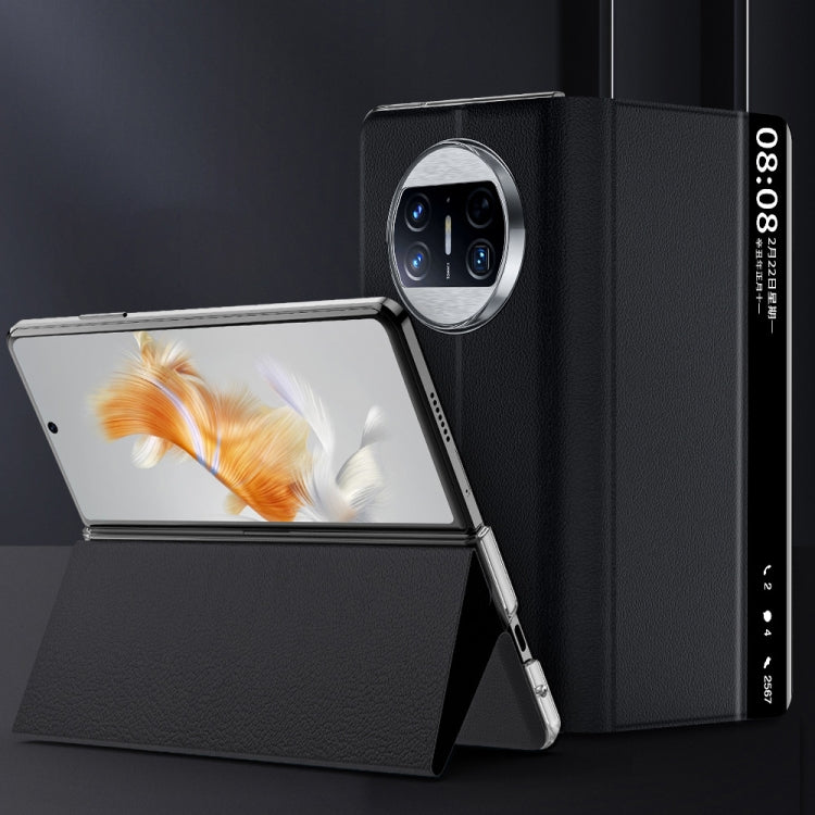 Plain Magnetic Phone Case with Smart View Window & Holder, For Huawei Mate X3