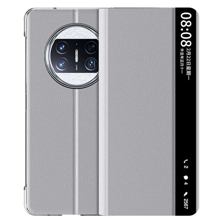 Plain Magnetic Phone Case with Smart View Window & Holder, For Huawei Mate X3
