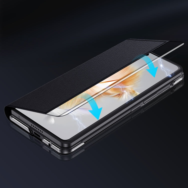 Plain Magnetic Phone Case with Smart View Window & Holder, For Huawei Mate X3