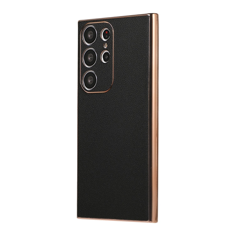 Genuine Leather Luolai Series Nano Plating Phone Case, For Samsung Galaxy S23 Ultra 5G