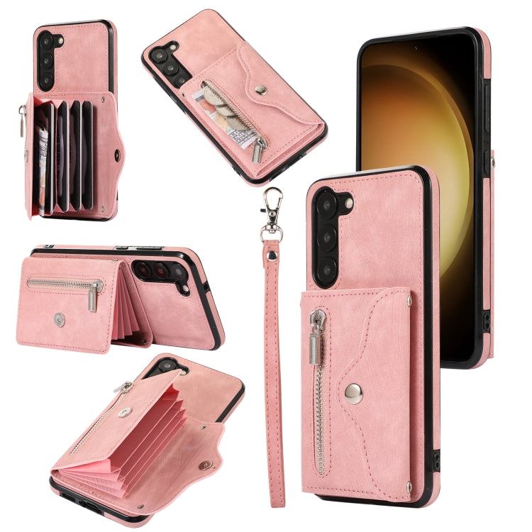 Zipper RFID Card Slots Phone Case with Short Lanyard, For Samsung Galaxy S23 5G, For Samsung Galaxy S23+ 5G, For Samsung Galaxy S23 Ultra 5G, For Samsung Galaxy S22 5G, For Samsung Galaxy S22+ 5G, For Samsung Galaxy S22 Ultra 5G, For Samsung Galaxy S21...