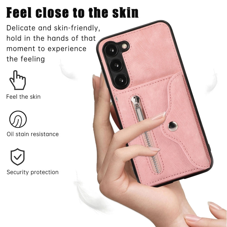 Zipper RFID Card Slots Phone Case with Short Lanyard, For Samsung Galaxy S23 5G, For Samsung Galaxy S23+ 5G, For Samsung Galaxy S23 Ultra 5G, For Samsung Galaxy S22 5G, For Samsung Galaxy S22+ 5G, For Samsung Galaxy S22 Ultra 5G, For Samsung Galaxy S21...