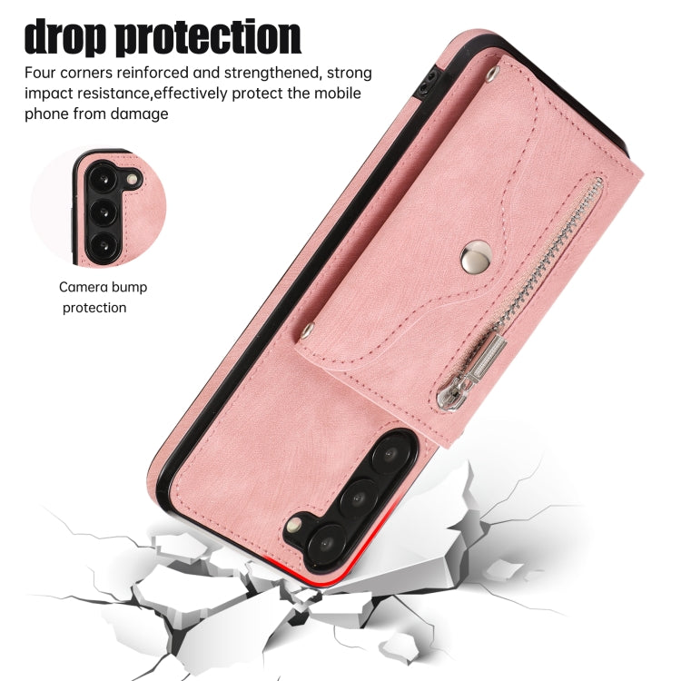 Zipper RFID Card Slots Phone Case with Short Lanyard, For Samsung Galaxy S23 5G, For Samsung Galaxy S23+ 5G, For Samsung Galaxy S23 Ultra 5G, For Samsung Galaxy S22 5G, For Samsung Galaxy S22+ 5G, For Samsung Galaxy S22 Ultra 5G, For Samsung Galaxy S21...