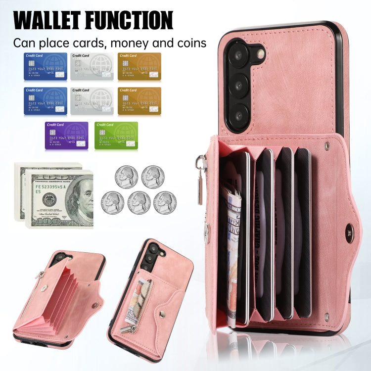 Zipper RFID Card Slots Phone Case with Short Lanyard, For Samsung Galaxy S23 5G, For Samsung Galaxy S23+ 5G, For Samsung Galaxy S23 Ultra 5G, For Samsung Galaxy S22 5G, For Samsung Galaxy S22+ 5G, For Samsung Galaxy S22 Ultra 5G, For Samsung Galaxy S21...