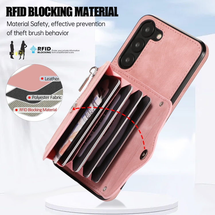 Zipper RFID Card Slots Phone Case with Short Lanyard, For Samsung Galaxy S23 5G, For Samsung Galaxy S23+ 5G, For Samsung Galaxy S23 Ultra 5G, For Samsung Galaxy S22 5G, For Samsung Galaxy S22+ 5G, For Samsung Galaxy S22 Ultra 5G, For Samsung Galaxy S21...