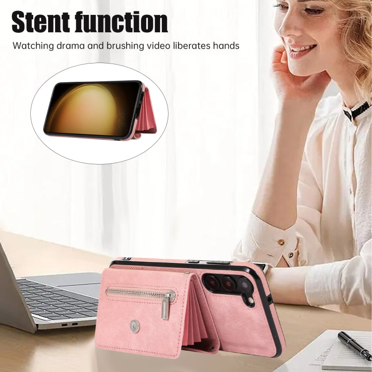 Zipper RFID Card Slots Phone Case with Short Lanyard, For Samsung Galaxy S23 5G, For Samsung Galaxy S23+ 5G, For Samsung Galaxy S23 Ultra 5G, For Samsung Galaxy S22 5G, For Samsung Galaxy S22+ 5G, For Samsung Galaxy S22 Ultra 5G, For Samsung Galaxy S21...