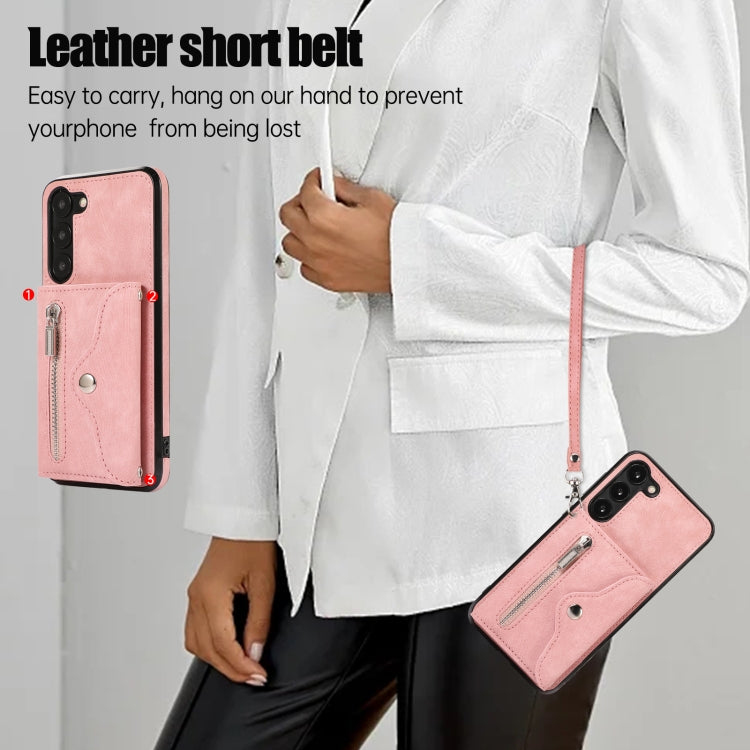 Zipper RFID Card Slots Phone Case with Short Lanyard, For Samsung Galaxy S23 5G, For Samsung Galaxy S23+ 5G, For Samsung Galaxy S23 Ultra 5G, For Samsung Galaxy S22 5G, For Samsung Galaxy S22+ 5G, For Samsung Galaxy S22 Ultra 5G, For Samsung Galaxy S21...